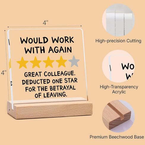Funny Farewell & Goodbye Gifts for Coworkers - "Would Work With Again" Review Plaque - Coworker Leaving Going Away Gift for Women, Men, Boss or Work Bestie (4x4x0.2'') in Saudi Arabia