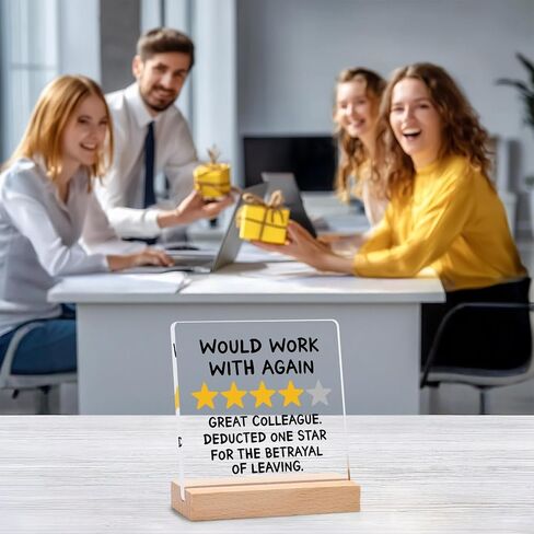 Funny Farewell & Goodbye Gifts for Coworkers - "Would Work With Again" Review Plaque - Coworker Leaving Going Away Gift for Women, Men, Boss or Work Bestie (4x4x0.2'') in Saudi Arabia