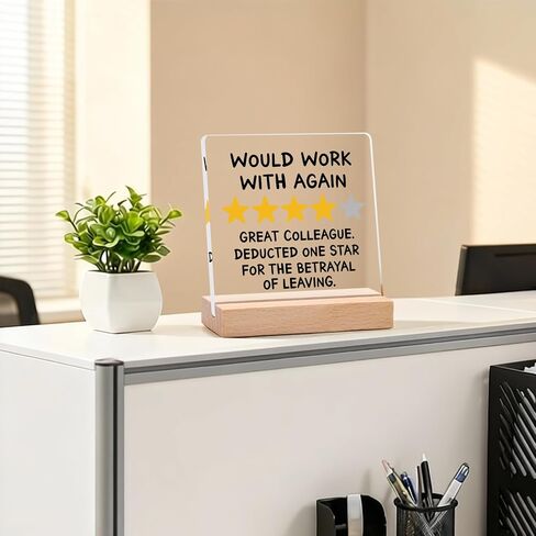 Funny Farewell & Goodbye Gifts for Coworkers - "Would Work With Again" Review Plaque - Coworker Leaving Going Away Gift for Women, Men, Boss or Work Bestie (4x4x0.2'') in Saudi Arabia