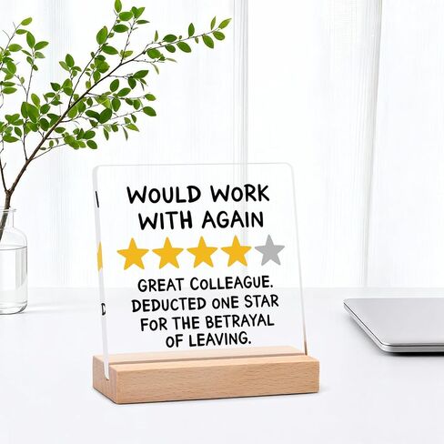 Funny Farewell & Goodbye Gifts for Coworkers - "Would Work With Again" Review Plaque - Coworker Leaving Going Away Gift for Women, Men, Boss or Work Bestie (4x4x0.2'') in Saudi Arabia