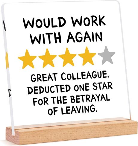 Funny Farewell & Goodbye Gifts for Coworkers - "Would Work With Again" Review Plaque - Coworker Leaving Going Away Gift for Women, Men, Boss or Work Bestie (4x4x0.2'') in Saudi Arabia