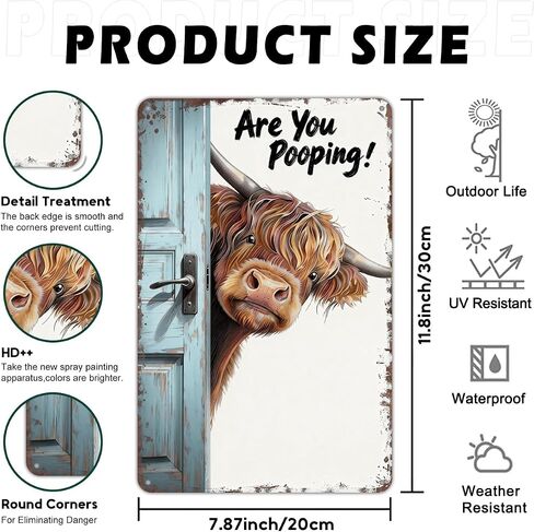 Funny Highland Cow Bathroom Sign - "Are You Pooping" Metal Tin Wall Art - Rustic Farmhouse Restroom Decor, Gag Gifts 8x12 Inch（26002） in Saudi Arabia