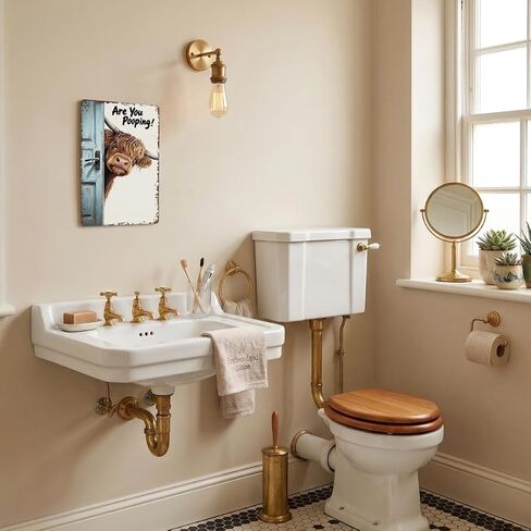 Funny Highland Cow Bathroom Sign - "Are You Pooping" Metal Tin Wall Art - Rustic Farmhouse Restroom Decor, Gag Gifts 8x12 Inch（26002） in Saudi Arabia