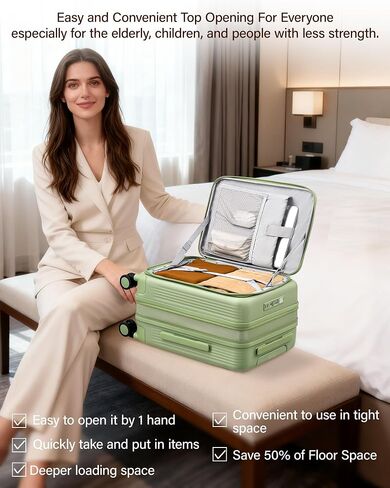 Hanke 20 Inch Expandable Carry On Luggage Airline Approved Top Opening Travel Luggage Rolling Suitcase with Cup Holder Hard Shell Suitcases with Wheels (Bamboo Green) in Saudi Arabia