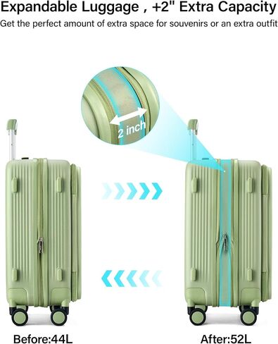 Hanke 20 Inch Expandable Carry On Luggage Airline Approved Top Opening Travel Luggage Rolling Suitcase with Cup Holder Hard Shell Suitcases with Wheels (Bamboo Green) in Saudi Arabia