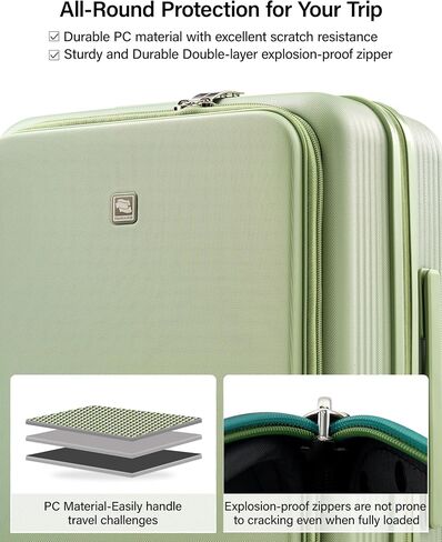 Hanke 20 Inch Expandable Carry On Luggage Airline Approved Top Opening Travel Luggage Rolling Suitcase with Cup Holder Hard Shell Suitcases with Wheels (Bamboo Green) in Saudi Arabia
