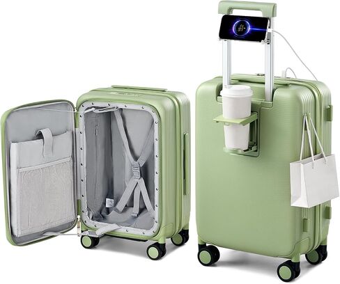 Hanke 20 Inch Expandable Carry On Luggage Airline Approved Top Opening Travel Luggage Rolling Suitcase with Cup Holder Hard Shell Suitcases with Wheels (Bamboo Green) in Saudi Arabia