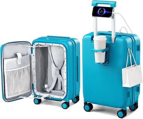 Hanke 20 Inch Expandable Carry On Luggage Airline Approved Top Opening Travel Luggage Rolling Suitcase with Cup Holder Hard Shell Suitcases with Wheels (Bamboo Green) in Saudi Arabia