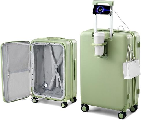 Hanke 20 Inch Expandable Carry On Luggage Airline Approved Top Opening Travel Luggage Rolling Suitcase with Cup Holder Hard Shell Suitcases with Wheels (Bamboo Green) in Saudi Arabia