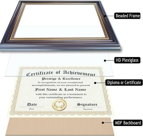 8.5x11 Diploma Frame for Wall and Tabletop - Classic Walnut Brown Certificate Display with Gold Bead Accents, Gold Trim & HD Plexiglass, Degree Document Frame in Saudi Arabia