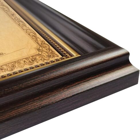 8.5x11 Diploma Frame for Wall and Tabletop - Classic Walnut Brown Certificate Display with Gold Bead Accents, Gold Trim & HD Plexiglass, Degree Document Frame in Saudi Arabia
