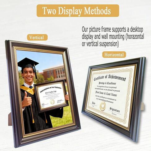 8.5x11 Diploma Frame for Wall and Tabletop - Classic Walnut Brown Certificate Display with Gold Bead Accents, Gold Trim & HD Plexiglass, Degree Document Frame in Saudi Arabia