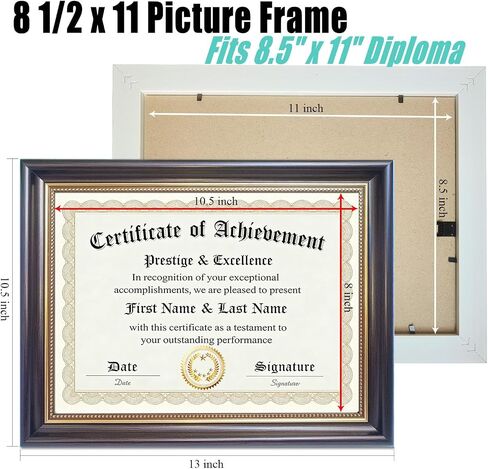 8.5x11 Diploma Frame for Wall and Tabletop - Classic Walnut Brown Certificate Display with Gold Bead Accents, Gold Trim & HD Plexiglass, Degree Document Frame in Saudi Arabia