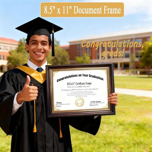 8.5x11 Diploma Frame for Wall and Tabletop - Classic Walnut Brown Certificate Display with Gold Bead Accents, Gold Trim & HD Plexiglass, Degree Document Frame in Saudi Arabia