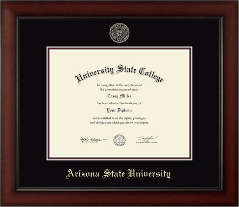 Arizona State University 11" w x 8.5" h Diploma Frame - Fits a bachelor's and master's - Gold Embossed Diploma Frame - Cherry Moulding with Black and Maroon Matting - Officially Licensed in Kuwait