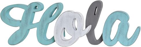 Wooden Hola Sign Decor Aqua Hanging Block Letters Sign Free Standing Wooden Letters for Wall Decor Rustic Wood Word Decor Decorative Hola Cutout Word Art Home Signs Shelf Decor (Hola) in Saudi Arabia
