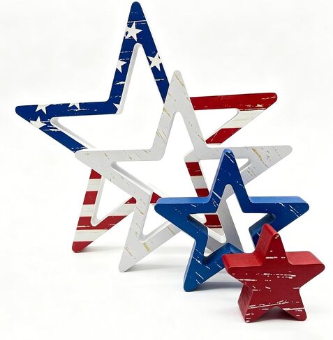 4th of July Decorations Stars, Red White Blue Patriotic Tiered Tray Decor, Set of 4, for Home Office Table Shelf (Retro 1) in Kuwait