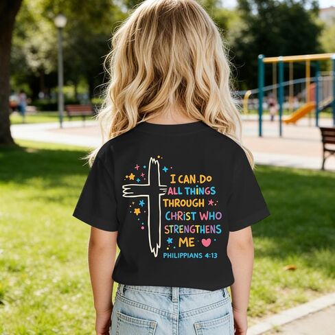 Fkatuzi Christian Shirts for Girls I Can Do All Things Through Christ Shirt Kids Jesus Faith Bible Verse God Cute Graphic Tee in Saudi Arabia