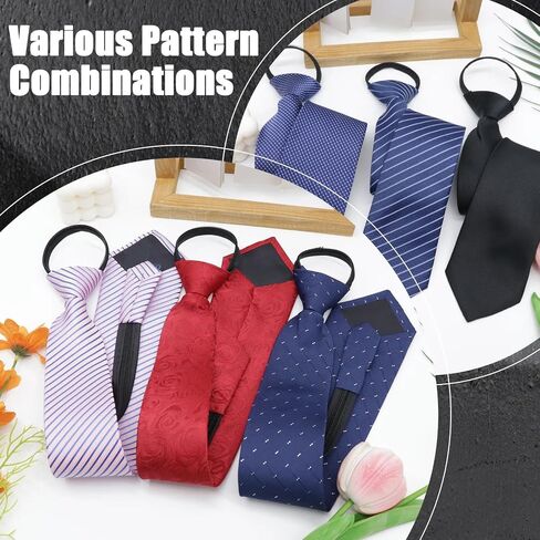 Zipper Ties for Men Set, Pre-tied Striped Neckties for Men Pack Adjustable Bulk Mens Ties for Graduation Work Casual in Saudi Arabia