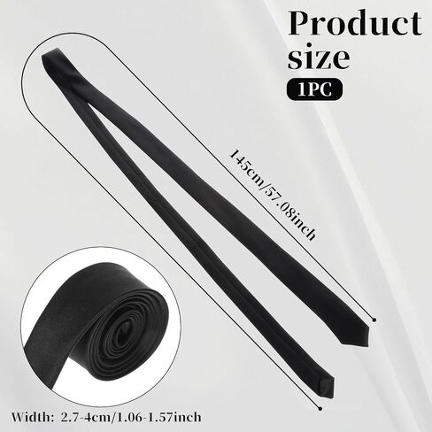 Black Skinny Tie for Women and Men, Adjustable Zipper Skinny Tie, Solid Color Satin Ties for Wedding & Business (Black, 57.08 x 1.06-1.57 In) in Saudi Arabia