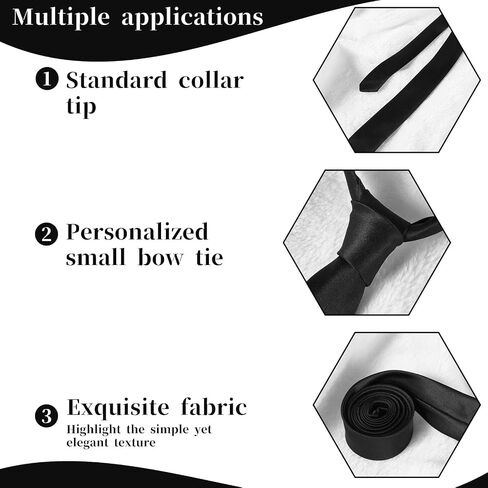 Black Skinny Tie for Women and Men, Adjustable Zipper Skinny Tie, Solid Color Satin Ties for Wedding & Business (Black, 57.08 x 1.06-1.57 In) in Saudi Arabia