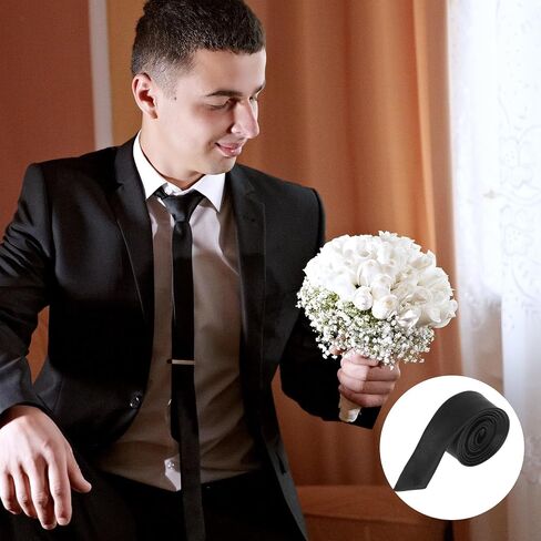 Black Skinny Tie for Women and Men, Adjustable Zipper Skinny Tie, Solid Color Satin Ties for Wedding & Business (Black, 57.08 x 1.06-1.57 In) in Saudi Arabia