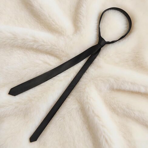 Black Skinny Tie for Women and Men, Adjustable Zipper Skinny Tie, Solid Color Satin Ties for Wedding & Business (Black, 57.08 x 1.06-1.57 In) in Saudi Arabia