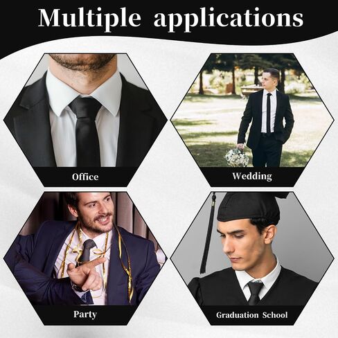 Black Skinny Tie for Women and Men, Adjustable Zipper Skinny Tie, Solid Color Satin Ties for Wedding & Business (Black, 57.08 x 1.06-1.57 In) in Saudi Arabia