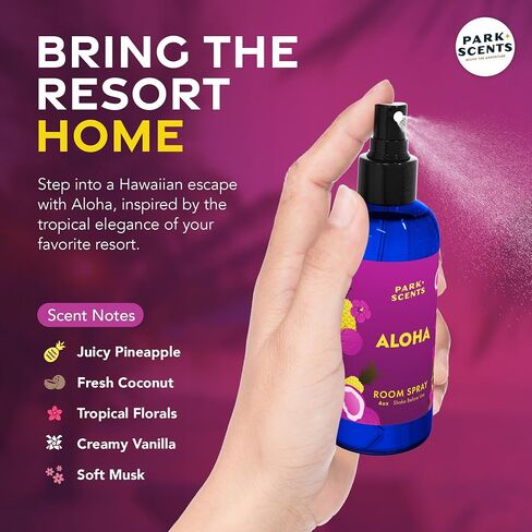 Park Scents Aloha – Hawaii Resort Theme Park Inspired Luxury Hotel Fragrance Room Spray – Coconut, Pineapple, Tropical Florals & Vanilla Air Freshener Spray – Birthday Gifts for Women, Sister (4oz) in Saudi Arabia