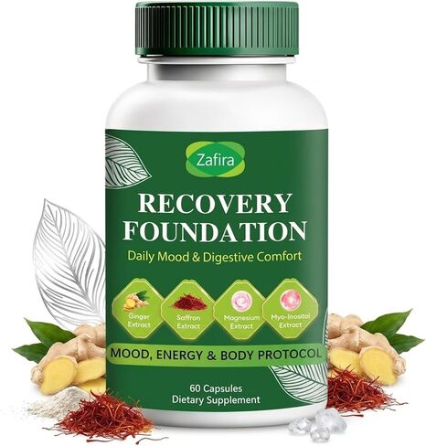 Zafira Recovery Foundation Capsules, Organic Saffron Extract, L-Theanine, Myo-Inositol, Ginger Root, Magnesium, Vitamins D3, B12 & C, Vegan Non-GMO Daily Wellness Supplement for Men & Women, 60 Count. in Saudi Arabia
