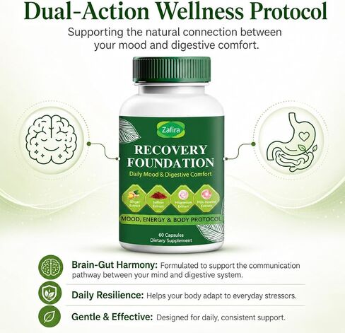 Zafira Recovery Foundation Capsules, Organic Saffron Extract, L-Theanine, Myo-Inositol, Ginger Root, Magnesium, Vitamins D3, B12 & C, Vegan Non-GMO Daily Wellness Supplement for Men & Women, 60 Count. in Saudi Arabia