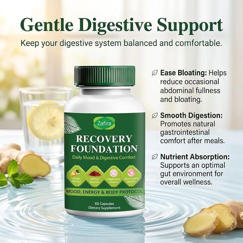 Zafira Recovery Foundation Capsules, Organic Saffron Extract, L-Theanine, Myo-Inositol, Ginger Root, Magnesium, Vitamins D3, B12 & C, Vegan Non-GMO Daily Wellness Supplement for Men & Women, 60 Count. in Saudi Arabia