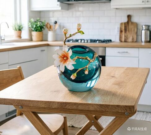 Handcrafted Glazed Glass Vase - 9 Inch Art Decor for Home, Floral Arrangement Centerpiece, Colorful Translucent Tabletop Décor in Kuwait