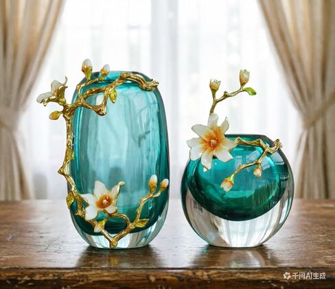 Handcrafted Glazed Glass Vase - 9 Inch Art Decor for Home, Floral Arrangement Centerpiece, Colorful Translucent Tabletop Décor in Kuwait