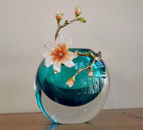 Handcrafted Glazed Glass Vase - 9 Inch Art Decor for Home, Floral Arrangement Centerpiece, Colorful Translucent Tabletop Décor in Kuwait