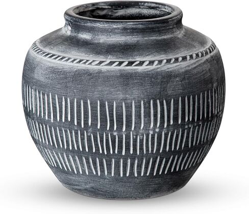 Hollyone Rustic Ceramic Vase 8.1" Tall Vintage Farmhouse Flower Vases with Handle Large Decorative Clay Terracotta Vases for Table Centerpiece Home Living Room Shelf Fireplace Decor in Kuwait