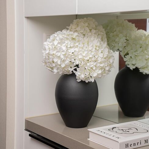 Matte Black Metal Vase, 9.5 Inch Tall Oval Shaped Decorative Flower Vase for Tabletop, Minimalist Modern Home Décor, Centerpieces for Living Room, Dining Room, Wedding or Office in Saudi Arabia