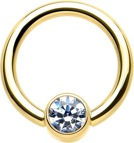 Body Candy Customizable 14G Captive Bead Ring 14k Yellow Solid Gold CZ Captive Ring Personalized Nipple Cartilage Septum Body Piercing Jewelry in Kuwait