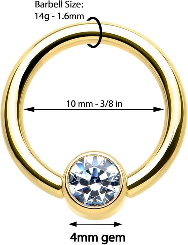 Body Candy Customizable 14G Captive Bead Ring 14k Yellow Solid Gold CZ Captive Ring Personalized Nipple Cartilage Septum Body Piercing Jewelry in Kuwait
