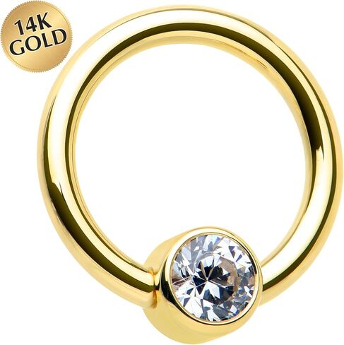 Body Candy Customizable 14G Captive Bead Ring 14k Yellow Solid Gold CZ Captive Ring Personalized Nipple Cartilage Septum Body Piercing Jewelry in Kuwait