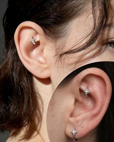 أقراط Clicker Rook، مجوهرات ثقب ستار روك 20 جرام، أقراط حلزونية من الفولاذ المقاوم للصدأ فضي/ذهبي in Kuwait