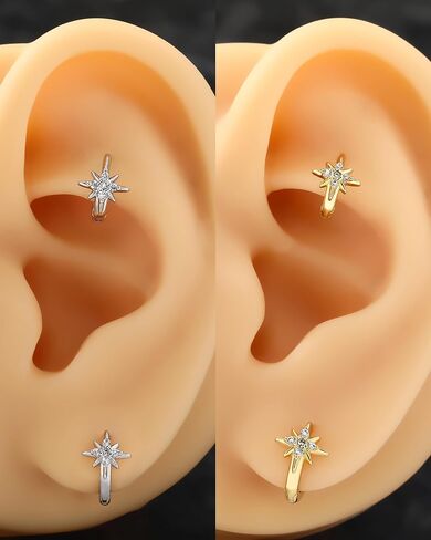 أقراط Clicker Rook، مجوهرات ثقب ستار روك 20 جرام، أقراط حلزونية من الفولاذ المقاوم للصدأ فضي/ذهبي in Kuwait