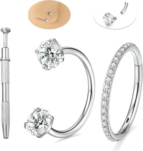 FUNLMO حدوة الحصان الأنف الدائري G23 حلقات الأنف التيتانيوم الأطواق Daith Tragus Helix Rook الغضروف الحاجب الشفاه ثقب المجوهرات حلقات الحاجز 20G ثقب الأنف 2 قطعة in Kuwait