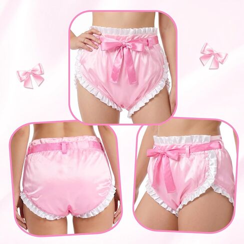 Littleforbig Silky Adult Ribbon Ruffled Omutsu Diaper Wrap Cover Washable Adjustable Reusable Waterproof Pretty in Pink Ribbon Tied Satin Omutsu Diaper Wrap Cover M in Kuwait