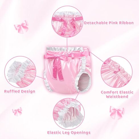 Littleforbig Silky Adult Ribbon Ruffled Omutsu Diaper Wrap Cover Washable Adjustable Reusable Waterproof Pretty in Pink Ribbon Tied Satin Omutsu Diaper Wrap Cover M in Kuwait