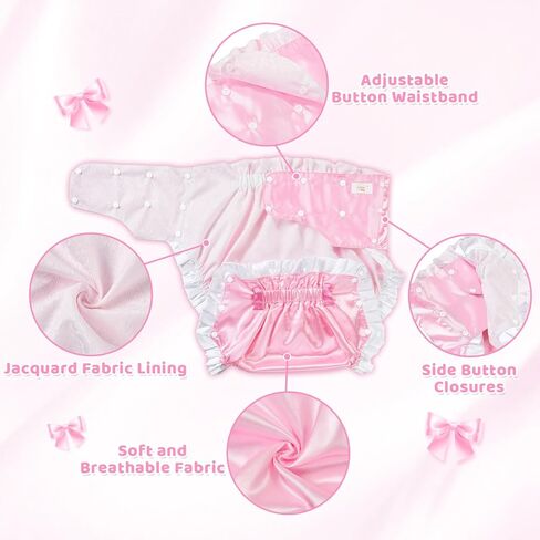 Littleforbig Silky Adult Ribbon Ruffled Omutsu Diaper Wrap Cover Washable Adjustable Reusable Waterproof Pretty in Pink Ribbon Tied Satin Omutsu Diaper Wrap Cover M in Kuwait