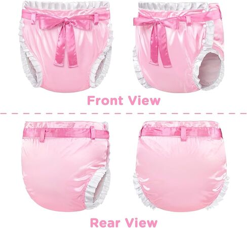 Littleforbig Silky Adult Ribbon Ruffled Omutsu Diaper Wrap Cover Washable Adjustable Reusable Waterproof Pretty in Pink Ribbon Tied Satin Omutsu Diaper Wrap Cover M in Kuwait