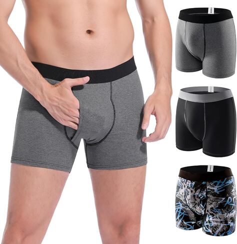 Carer Mens Incontinence Underwear, Light Absorbency, Front-to-Buttocks Protection, Moisture-Wicking Odor Control, Washable Reusable Cotton Boxer Briefs, Breathable Open Fly (3-Pack, Large) in Kuwait