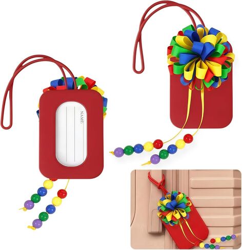 2 Pack Rainbow Luggage Tags for Suitcases - High Visibility Suitcase Identifiers with ID Name Card - Unique Ribbon Flower Bag Tags for Travel, Backpacks, and Cruise Essentials in Saudi Arabia