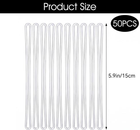 50 Pack 6 Inch Clear Plastic Luggage Tag Straps Loops, Transparent Name Tag Holders Worm Loops for ID Cards Badge Luggage Bags, Straps Only in Saudi Arabia
